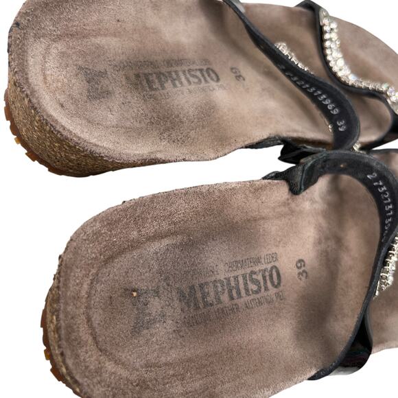 Mephisto Ivana Black Patent Leather Rhinestone Sandals 39 - Picture 8 of 16